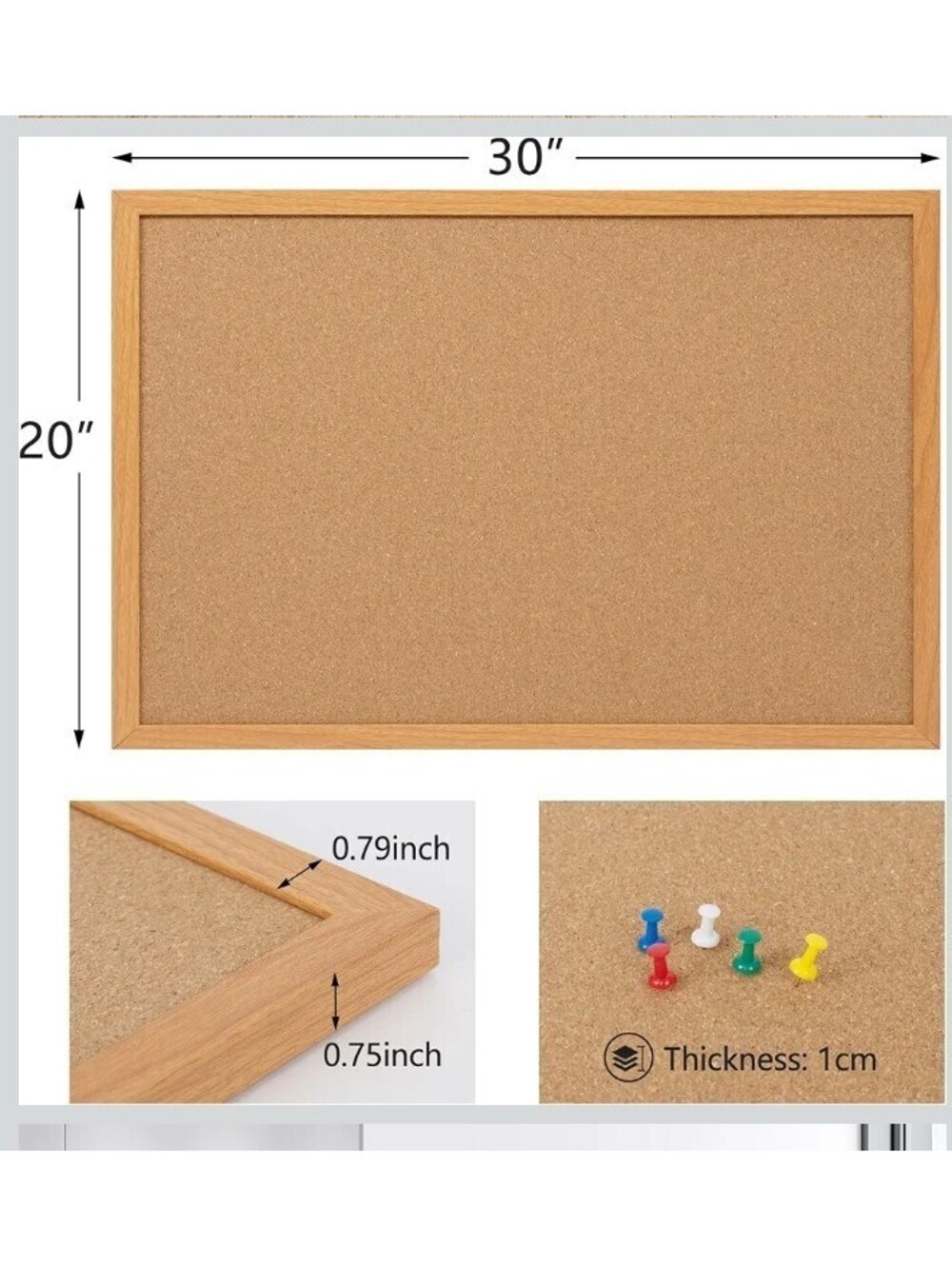 20" x 30" Cork Board Bulletin Board Notice Pins Board Wall-Mounted Wood Frame